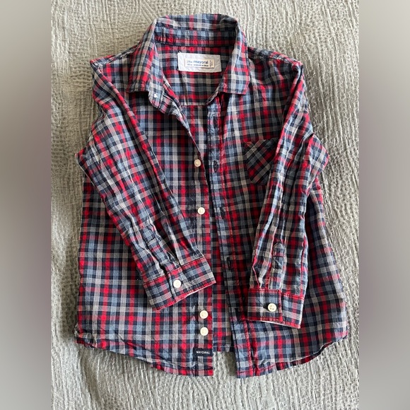 Like new Mayoral boys blue and red button down, 24mo - Picture 2 of 4